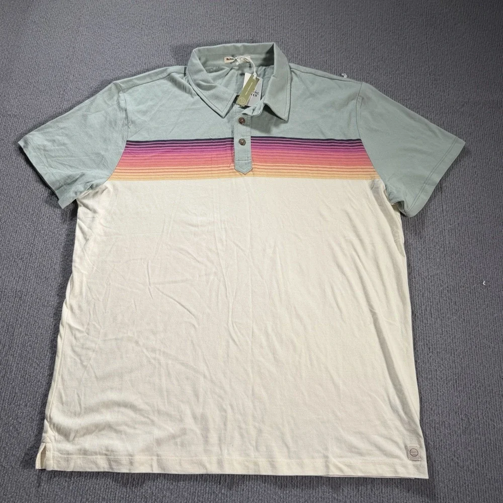 Marine Layer Polo Shirt Striped Grey Mist Short Sleeve Mens L/XL New - Picture 2 of 10